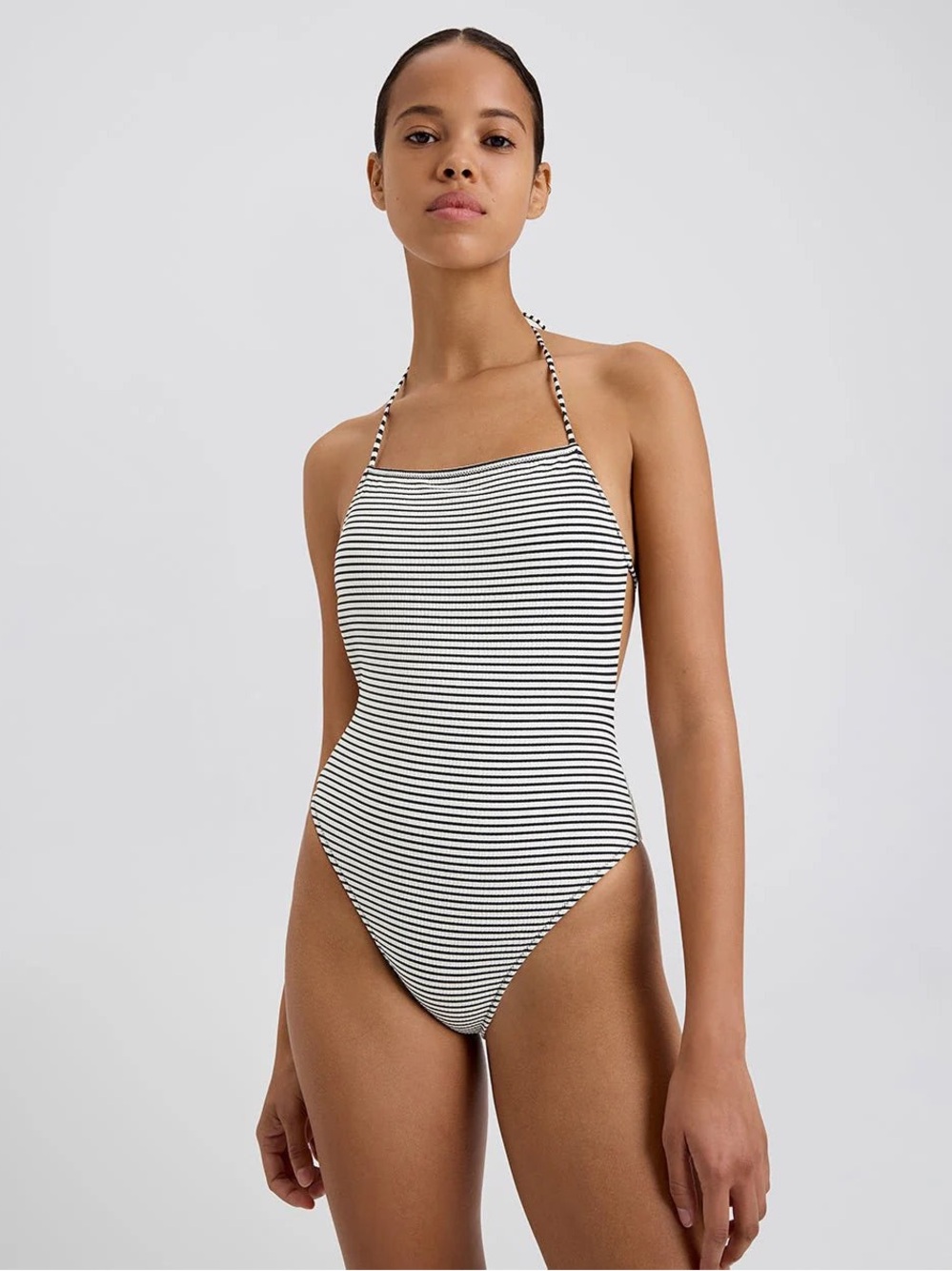 NWT Solid & Striped Black and White Striped Halterneck One-Piece Swimsuit